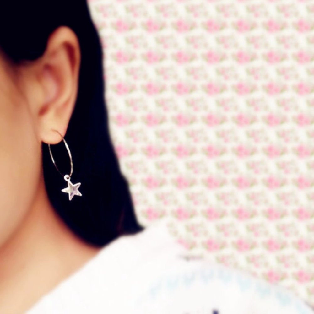 Star Hoop Earrings (Silver)